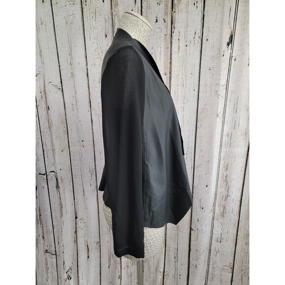 MDS Women's XS Zara Basic Sheer Sleeve Open Front Black Faux Leather Jacket Coat - Picture 3 of 10